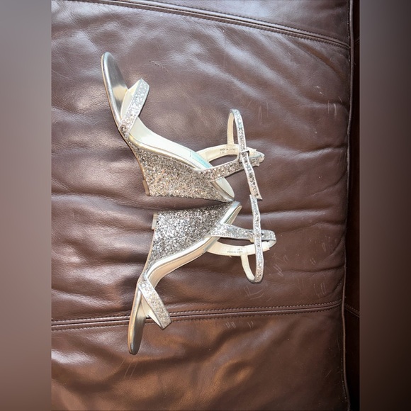 Silver Glitter Wedge Sandals, Betsy Johnson, Size 6.5 - Picture 4 of 7